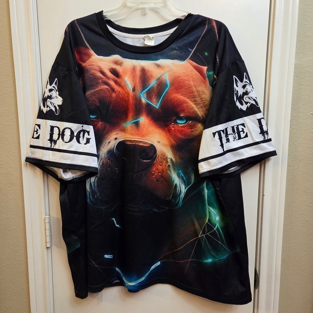 Mens The Dog Pitbull Graphic T-Shirt All Over Print Black Neon 5XL Streetwear